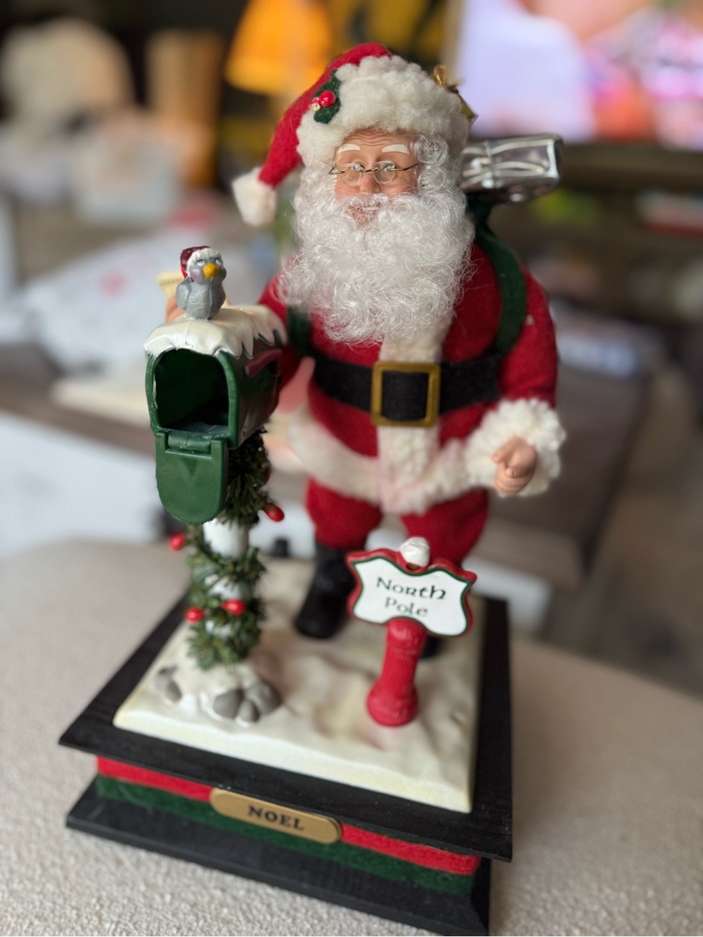 Festive Red Santa with Green Mailbox Holiday Figurine animation (talks) NEW